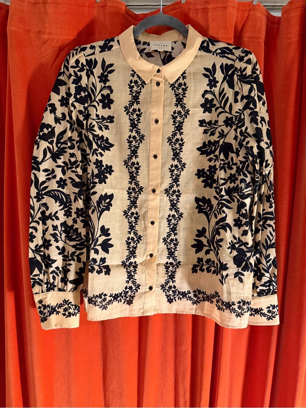 Sezane Floral Button-Front blouse- Cream & Black NWOT